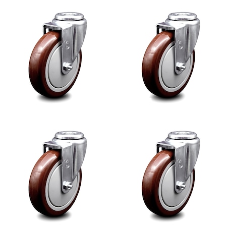 Service Caster 5 Inch Maroon Polyurethane Wheel Swivel Bolt Hole Caster Set SCC-BH20S514-PPUB-MRN-4